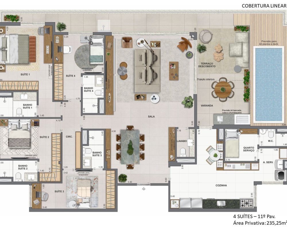 Cobertura linear - 4 suítes - 11º andar - 235m2