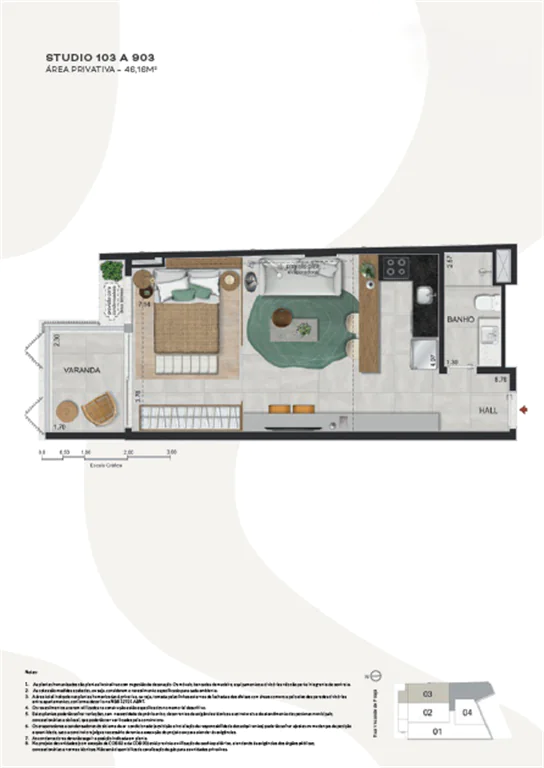 Layout de Cozinha e Sala Integrada Studio